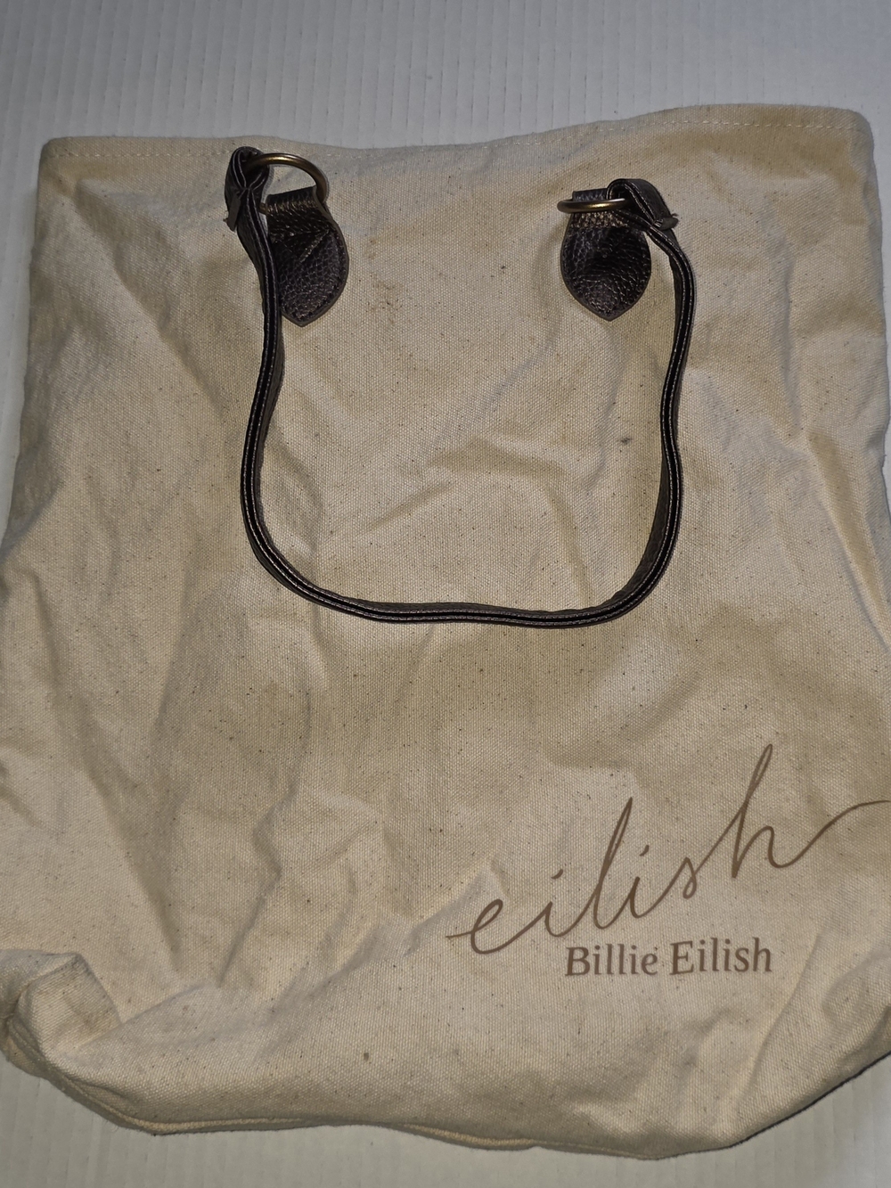 Billie Eilish Canvas Tote Bag in Cream with Brown Handles